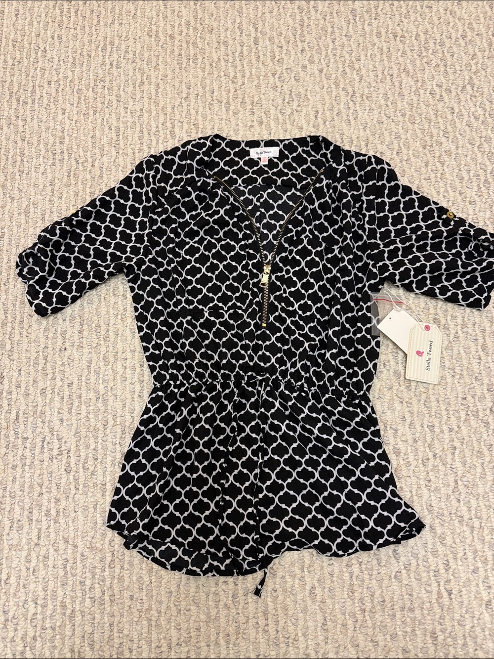 Stella Tweed Black and White Geometric Zip-Front Tunic